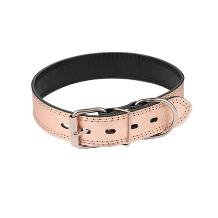 Collar leather two-layer, width 3.5 cm, Osh 41-51 cm, pink