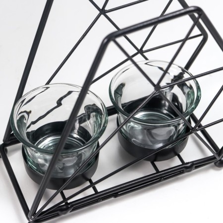 Summary Metal, glass for 2 candles "Loft. Trapezius" black 17x7.5x15.5 cm-2