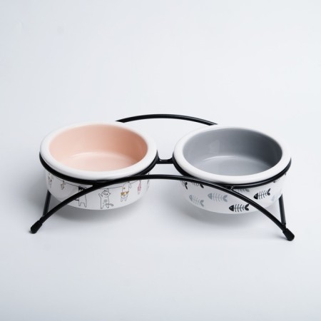 Ceramic bowls on a stand of 2 x 250 ml 13 x 5 cm, beige and gray-2