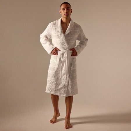 Wafel dressing gown men SL Home: Chess "Blanc de Blanc", size M, 100% cotton, 340 g/m2-2