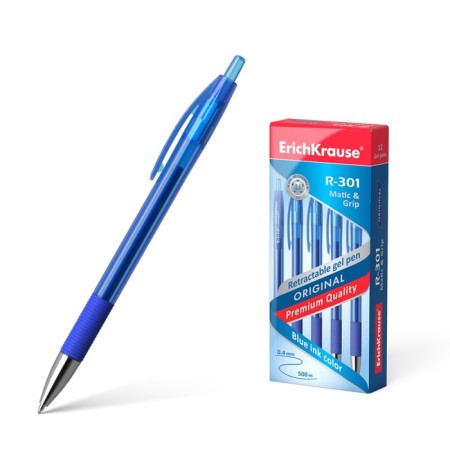 Gel pen Erichkrause R-301 Original Gel Matic & Grip, blue ink, node 0.5 mm, automatic