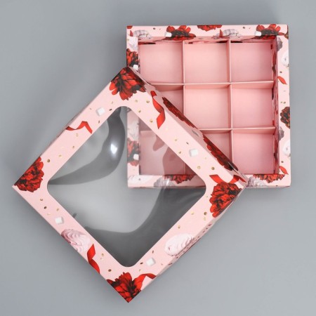 Box for sweets, confectionery packaging, 9 cells, Present, 14.7 x 14.7 x 3.5 cm-2