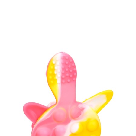 Silicone teether for teeth with a rattle of “turtle”, pink color, crumb I-8