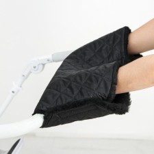 The coupling on the handle of the stroller, quilted, black color