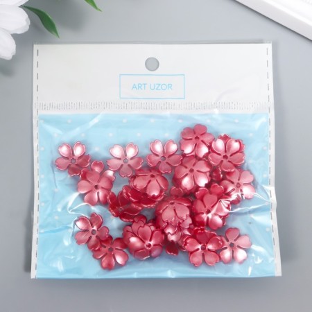 Beads for creativity plastic "Flower Pearl" set 40 pcs red 1.5x1.5 cm-3
