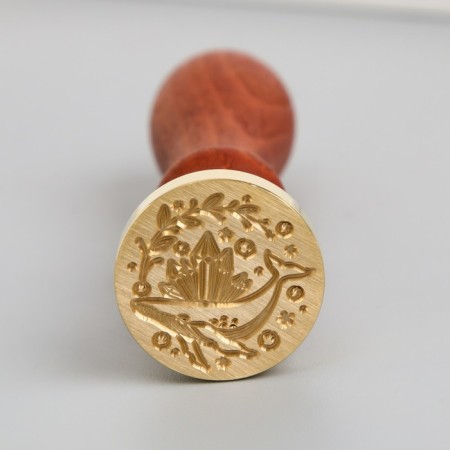 Printing for wax with a wooden handle "Kit and crystals" 9x2.5x2.5 cm-1