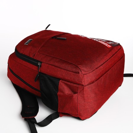 Youth backpack with a zipper, 4 pockets, burgundy color-4