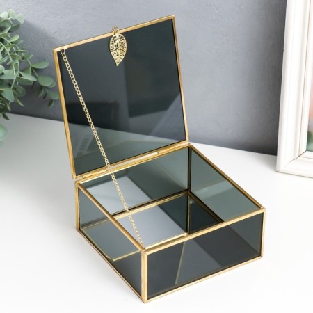 Casket Glass with a metal frame "Darkened with a sheet" 15x15x6.5 cm-2