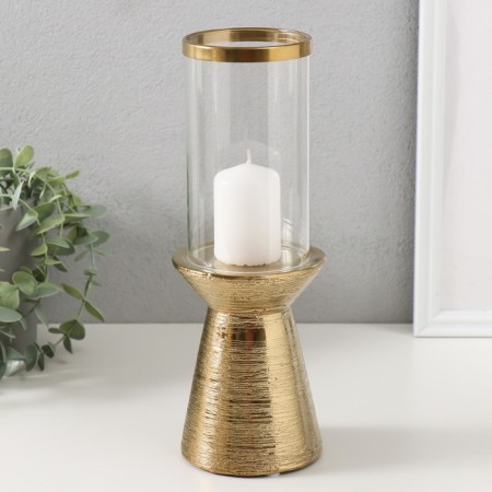 Ceramics candlestick, glass for 1 candle "Desert" d = 8 cm gold 9.5x9.5x27 cm-3