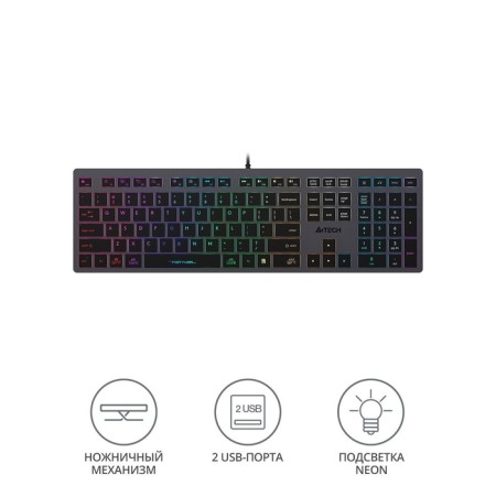 Keyboard A4Tech FSTYLER FX60H Gray USB Slim Led (FX60H Grey/Neon)-1
