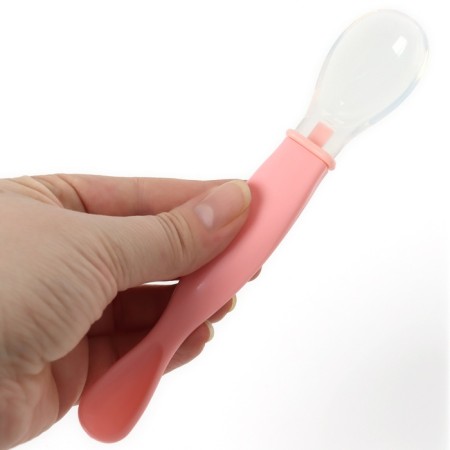 A spoon of children's silicone for feeding, pink color-3