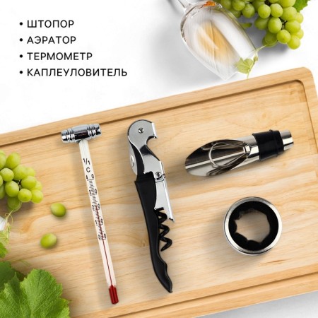 Gift set of corkscrew, aerator, cap, thermometer "Sincerely"-4