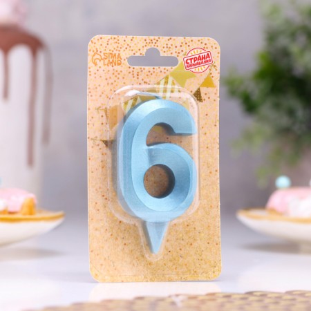 Candle in the Cake "Fine", number "6", blue metallic, 6.5 cm-1
