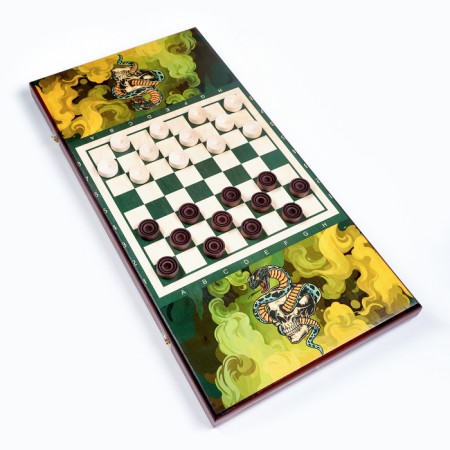 Wooden backgammon are large, with a snake "Snake with a skull", a board game, 60 x 60 cm-3
