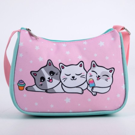 Children's bag for a girl, textile, “three kittens”, 4 cm x 17 cm x 13 cm-2