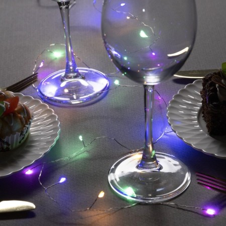 Girland "Mishura" 1 m Rosa, IP20, silver thread, 20 LED, glow of multi, CR2032x2