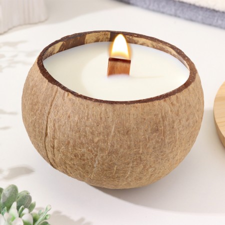 Candle in the coconut aromatic, sweet orange and lime, soy wax, 8x10 cm, in the box-1