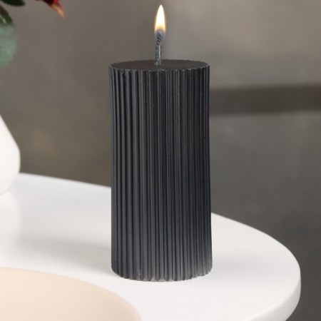 Candle-cylinder with faces, 5x10 cm, wet asphalt, 6 hours