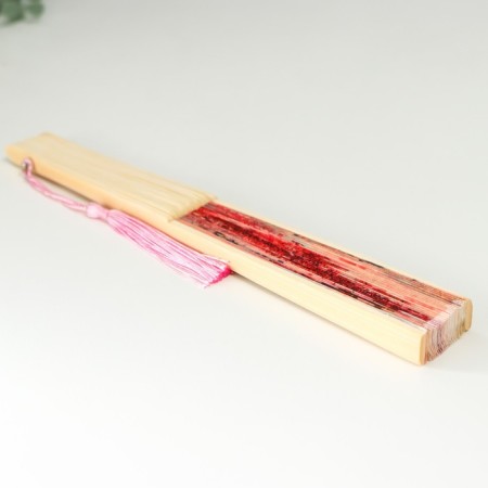 Fan bamboo, textile h = 23 cm "evening on the river" red, with a brush-2