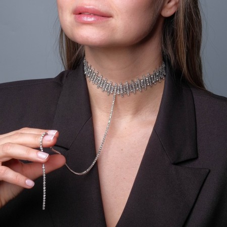 Choker "ice" beckoning, white color in silver, 50 cm