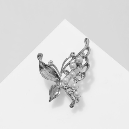 Brooch "Butterfly" with a pearl wing, white color in silver-1