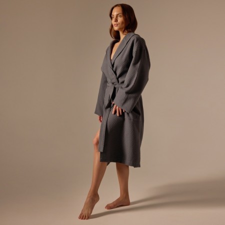 WAFEL Women's bathrobe SL Home: Waffle "Grig Sandre", size S, 100% cotton, 320 g/m2-3