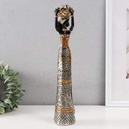 Souvenir Polystone "African with fruits on her head" Gold with black 8x6x33 cm-1