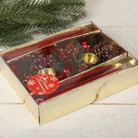 New Year's candle with a candlestick "Red Bells" (set 4 pcs) 4x13.5x17 cm, red-1