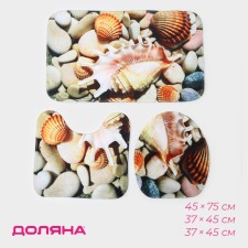 A set of mats for the bathroom and toilet of the “shells” shares, 3 pcs, 37 × 45 cm, 37 × 45 cm, 45 × 75 cm