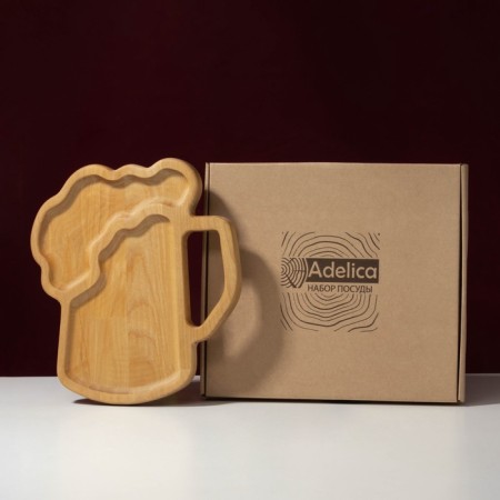 ADELICA exchange for serving beer, 2 sections, 25 × 22 × 1.8 cm, saturated with mineral oil, in a gift box, birch