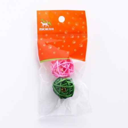 A set of 2 wicker balls from a vine without bells, 5 cm, blue/green-3