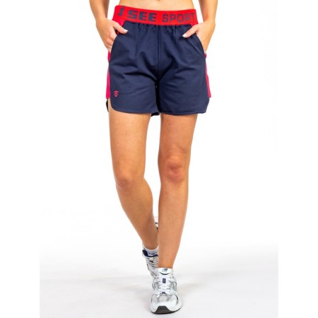 Women's shorts, size 48, dark blue color, raspberry-5