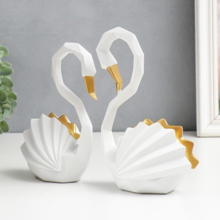 Souvenir Polystone "Swans, Hofre's Wings" White with gold set 2 pcs 17.5x12.5x7 20x14x7 cm-2