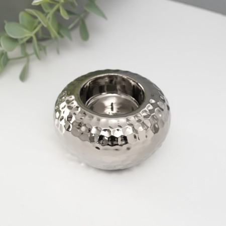 Ceramics candlestick on 1 candle "rain drops on the ball" d = 4 cm silver 8x8x5 cm-2