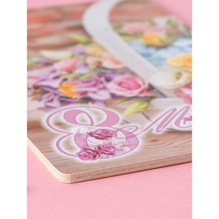 Wooden cutting board “March 8. Basket with roses ”, 22 × 15.7 cm-1