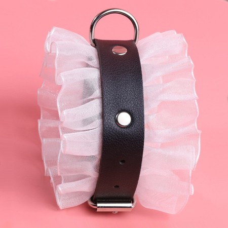 Erotic bdsm set of oka-hpki, with white lace, black, eco-leather, 9 items-4