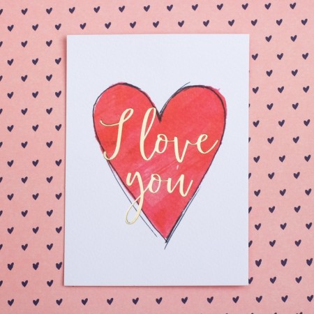 Watercolor card with embossing I Love You, 7.5 x 10.5 cm-1