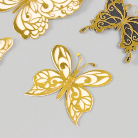 Butterfly cardboard double wings "openwork with gold" set of 12 pcs h = 4-10 cm-3