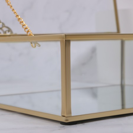 Great organizer for storage, with a lid, glass, with a mirror -bottom, 1 section, 20 × 16 × 6.5 cm, the color is transparent/copper-10
