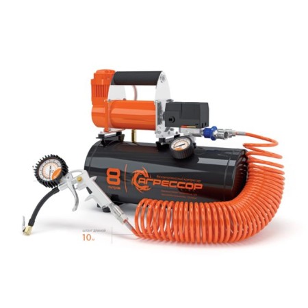 Car compressor "aggressor", metal, receiver 8 l, 12V, 480W, hose 10 m, AGR-8LT