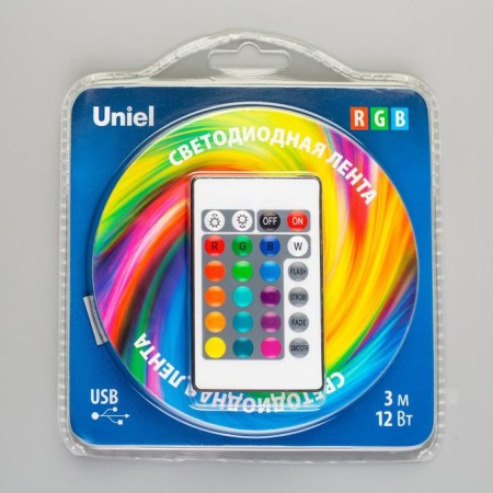 Unieel Continodic tape with a remote control, 3 m, IP20, SMD5050, 30 LED/m, 5 V, RGB-10