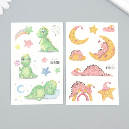 Tattoo on the body color "dinosaurics" mix glitter 7.5x12 cm