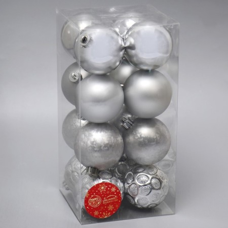 Set of balls plastic D-6 cm, 16 pcs "Classic Assorted Circles" silver-1
