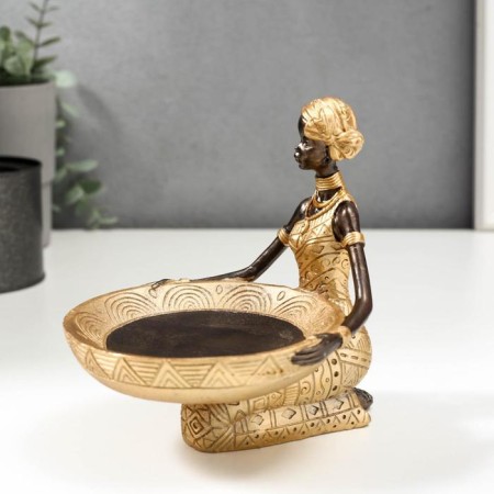 Souvenir Polystone stand "African with a dish" 15x15.5x12.3 cm-2