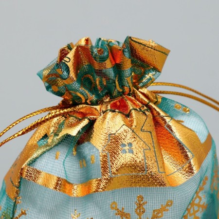 Bag Gift Organza "Golden Snowflakes", 10 x 12 cm +/- 1.5 cm, New Year-3