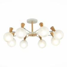 Ceiling EVOLUCE lamp. Sle220702-08. Catania. 8x40 watts, E14, 74x74x35 cm, white color, light wood