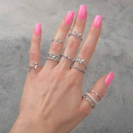 Set of rings 10 pieces "trend" summer, white color in silver, size mix-2
