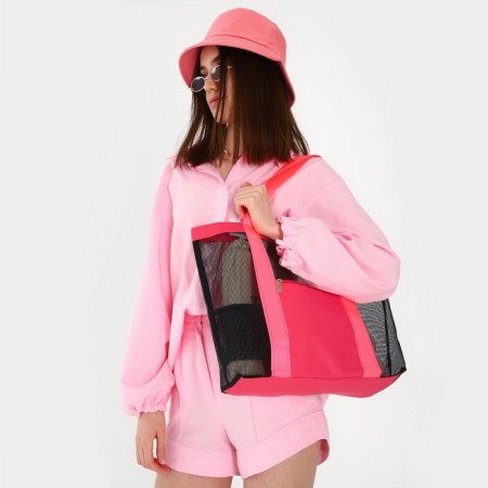 Bag - Shoper beach, 33x32x1 cm, with a grid, pink color-8