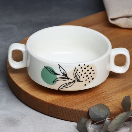 Twitz with handles ceramic "branch", 10.5 x 5 cm, 220 ml, white color-3