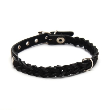 Collar leather wicker, 1.2 x 36 cm, Osh 20-30 cm, black-2